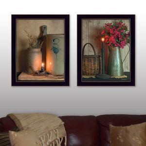 English Elm "country Candlelight Two Panel Framed Wall Art Pastoral Print for Farmhouse Living Rooms B06788274