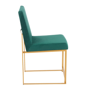 English Elm High Back Fuji Contemporary Dining Chair Set Of 2 - Luxurious Green Velvet With Gold Frame Finish B202P223544