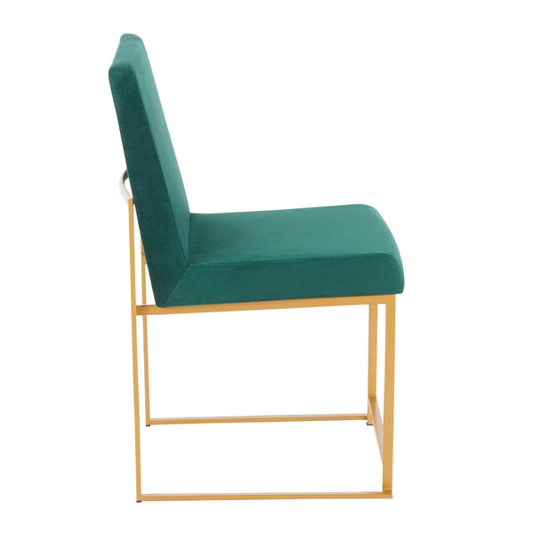 English Elm High Back Fuji Contemporary Dining Chair Set Of 2 - Luxurious Green Velvet With Gold Frame Finish B202P223544