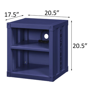 English Elm Blue Metal Nightstand with Two Open Shelves, Legless Industrial Design for Small Bedrooms, Space-Saving Modern Piece B062P185672