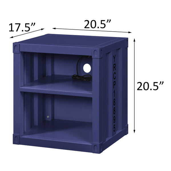 English Elm Blue Metal Nightstand with Two Open Shelves, Legless Industrial Design for Small Bedrooms, Space-Saving Modern Piece B062P185672