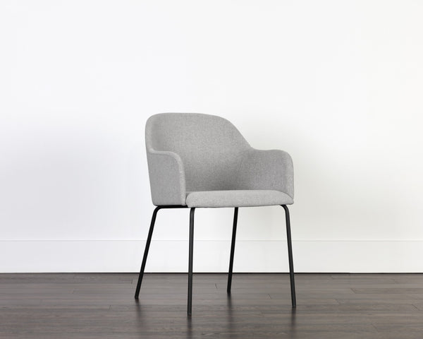 Sunpan HENSLEY Dining Armchair in Mina Warm Grey - Chic Comfort, Modern Design, Durable Metal Legs, Versatile Style 108914