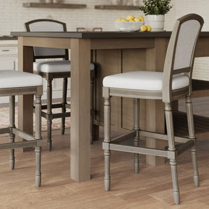 English Elm 31" Turned Leg Bar Stool Woven Polyester Seat and Back for Pub or Kitchen Use Gray B2751P436456