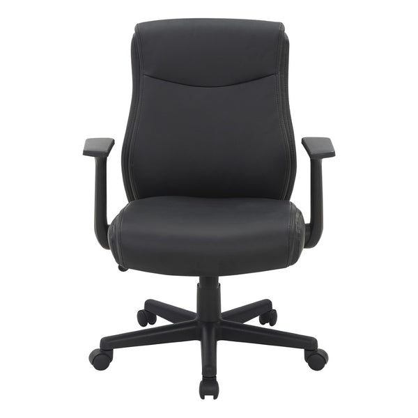 OSP Home Furnishings Mid Back Faux Leather Manager Chair with Lumbar Support and Pneumatic Height Adjust Black FL91201-U6