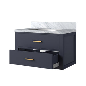 English Elm Blue Single Bath Vanity 30" W X 22" D With Luxurious Carrara Marble Top - Fully Assembled Elegance B2731P257927