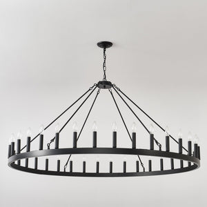English Elm 59.06 Inch Matte Black Wagon Wheel Chandelier 54 Light Farmhouse Grand Entryway W5008P388933