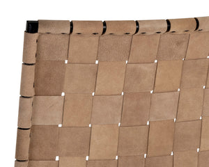 Sunpan Omari Elevated Bar Stool - Handcrafted Black Leather Weaved Seat with Stylish Iron Frame Design Suede Light Tan Leather