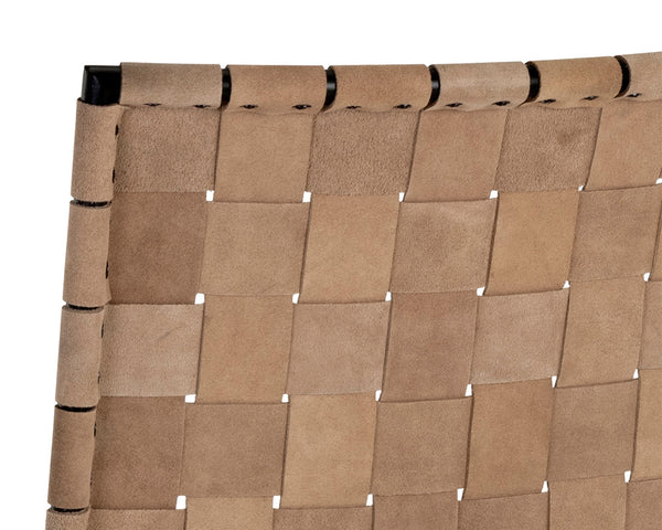 Sunpan Omari Elevated Bar Stool - Handcrafted Black Leather Weaved Seat with Stylish Iron Frame Design Suede Light Tan Leather