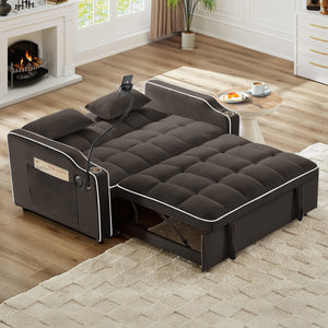 English Elm Versatile Velvet Sleeper Loveseat with Usb Charging Tufted Convertible Sofa Bed W3705P354657