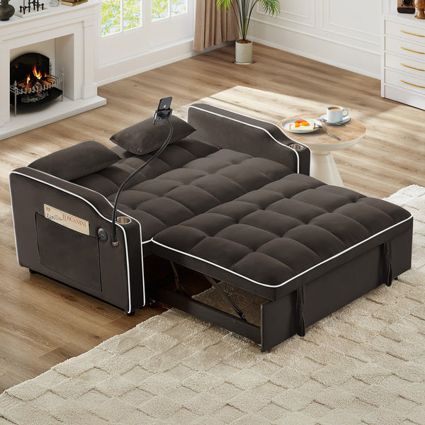 English Elm Versatile Velvet Sleeper Loveseat with Usb Charging Tufted Convertible Sofa Bed W3705P354657