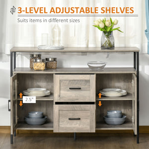 English Elm Homcom Industrial Sideboard Buffet: Versatile Storage Cabinet With Adjustable Shelves & Glass Doors W2225P217381