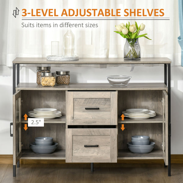 English Elm Homcom Industrial Sideboard Buffet: Versatile Storage Cabinet With Adjustable Shelves & Glass Doors W2225P217381