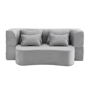 English Elm Queen Plush Floor Sofa Futon with 4 Pillows — Modern Foam Folding Couch Mattress for Living Room Guest Bedroom LIGHT GREY W3612P336072