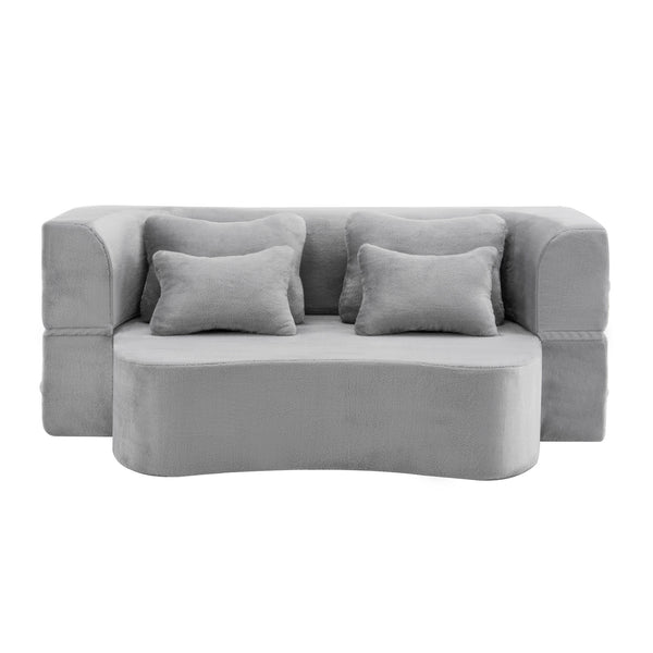 English Elm Queen Plush Floor Sofa Futon with 4 Pillows — Modern Foam Folding Couch Mattress for Living Room Guest Bedroom LIGHT GREY W3612P336072