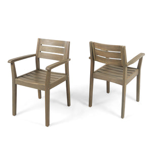 English Elm 7 Piece Solid Acacia Hardwood Expandable Outdoor Dining Set with Six Slatted Chairs Grey,Teak N762S000033AAE