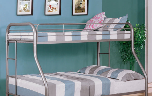 English Elm Twin Over Full Metal Bunk Bed - Sleek Silver Design With Angled Ladder For Space-Saving Style B2741S00310-GIGA