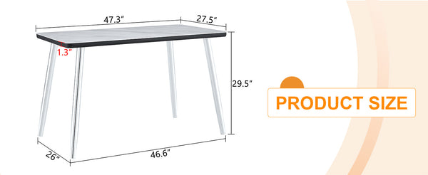 English Elm Modern Marble Look Glass Top Dining Table Slim Silver Legs Seats Six Minimalist W1151S04620