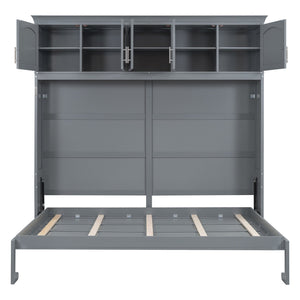 English Elm Full Size Murphy Wall Bed with Top Cabinet Storage for Studio or Guest Room LP006664AAE-1