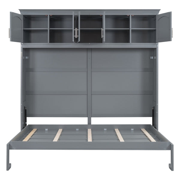 English Elm Full Size Murphy Wall Bed with Top Cabinet Storage for Studio or Guest Room LP006664AAE-1