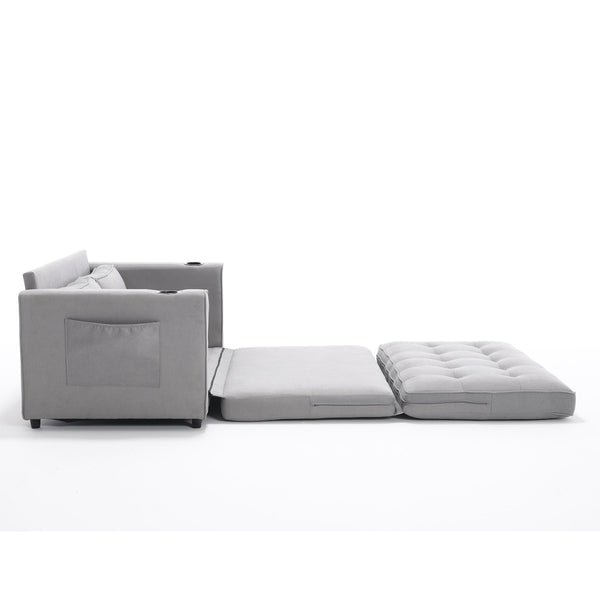 English Elm {VIDEO 3-in-1 Upholstered Futon Sofa Bed Convertible Loveseat with Tufted Back, Cup Holders & Side Pockets Light Gray W2325P183182