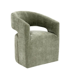English Elm Contemporary Sculpted Barrel-Back Arm Chair with Smooth Casters, Neutral Textured Upholstery, Stylish Accent Seating Green 27 L x 26 W x 33 H B2741P400837