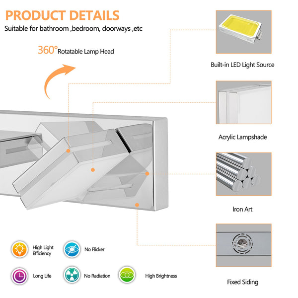 English Elm Modern Chrome Led Vanity Light - 8-Light Wall Sconce For Bright, Flattering Illumination & Style W2312P374924
