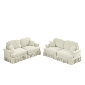 English Elm Classic 2-Piece Modular Couch Set - Flared Arms, Removable Skirts, Chenille Upholstery, Beige White W3041S00232
