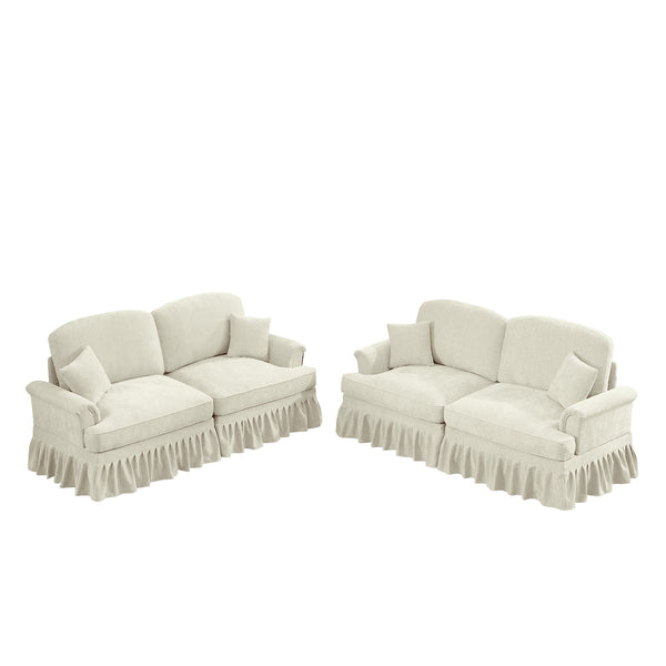 English Elm Classic 2-Piece Modular Couch Set - Flared Arms, Removable Skirts, Chenille Upholstery, Beige White W3041S00232