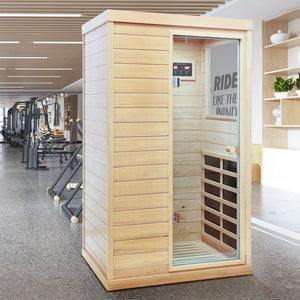 English Elm Hemlock Solid Wood Single Person Far Infrared Sauna with Bluetooth and Lcd Controls W632S00008