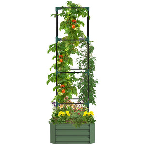 English Elm Outsunny Galvanized Raised Garden Bed With Trellis, 24" Outdoor Planter For Vegetables & Vines W2225P174424-GIGA