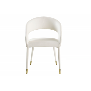 English Elm Modern Faux Leather Dining Chairs Set of 2 Curved Back Gold Tipped Wooden Legs Cream B011P439067