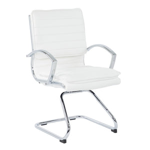 OSP Home Furnishings Guest Faux Leather Office Chair with Chrome Sled Base and Ergonomic Lumbar Support White SPX23595C-U11