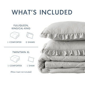 JLA Home Comfort Spaces - Diamond Quilted Comforter Set with Ruffled Edge, Oeko-Tex Certified Midweight Luxury for Year-Round Comfort Gray AM10-0188