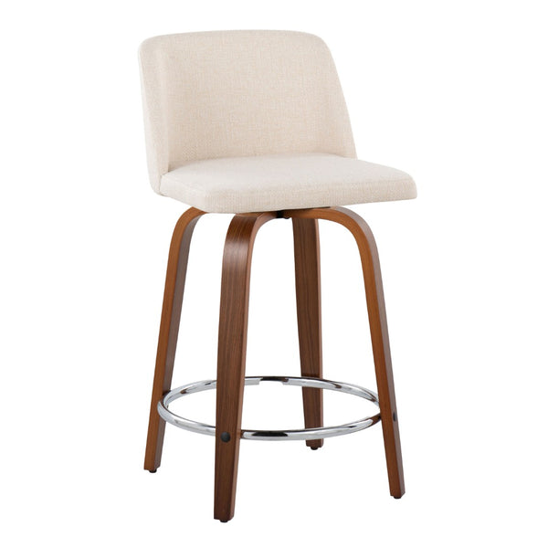 English Elm Toriano 24" Mid-Century Modern Swivel Counter Stools - Set Of 2 With Walnut Legs & Cream Upholstery B202S00113-GIGA
