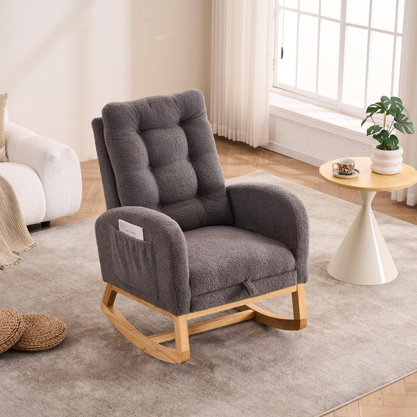 English Elm LY-5104 Plush High-Back Rocking Chair with Footrest & Storage Pocket, Ergonomic Foam Cushion for Nursery Dark Gray W2231P292981