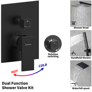 English Elm Male Npt Matte Black Shower And Tub Faucet Set - 10" Rainfall Showerhead & Waterfall Filler System T3177P277543