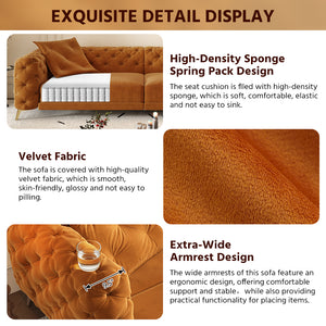 English Elm 97.6" Oversized Velvet Chesterfield Sleeper Sofa Floral Tufted Roll Arm Living Room Couch Orange W1885S00299