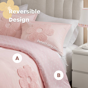English Elm 3-piece Tufted Chenille Floral Duvet Set Reversible Textured Polyester Bedding B035P408216