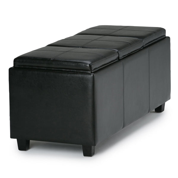 English Elm Avalon Storage Ottoman In Midnight Black – Stylish Vegan Leather Seating With Hidden Storage & Trays B136P158109