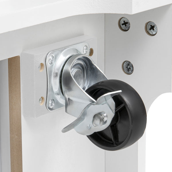 English Elm K&K Rustic Kitchen Island Cart with 6 Drawers, Pull-Out Trash Cabinet, Drop Leaf & Built-In Charging Station White N707P307292W