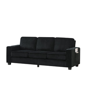 English Elm 84.25-inch Corduroy Three Seater Sofa with Cup Holders Modern Minimalist Living Room Couch Black W288P399981