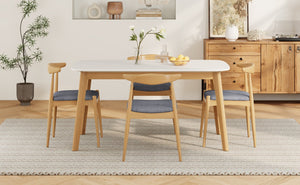 English Elm 5-piece Mid-century Modern Dining Set Rubberwood Table Splayed Legs Cushioned Chairs Gray,White Oak N759S002002L