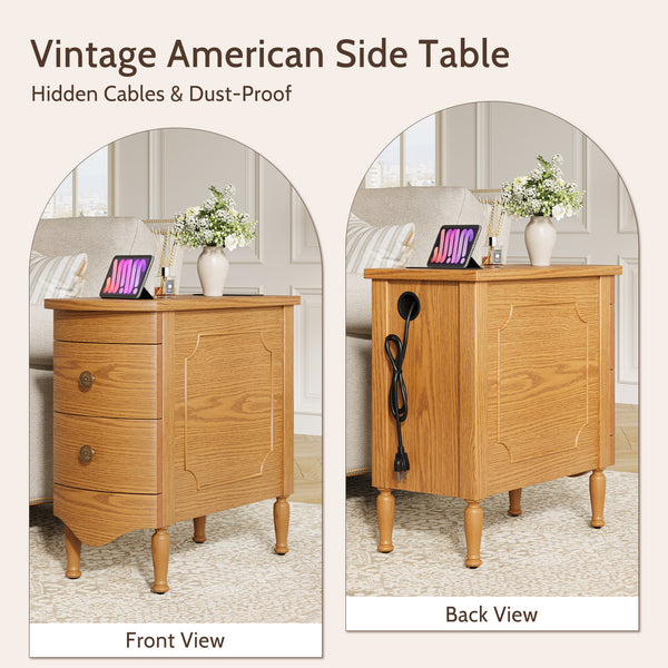 English Elm Vividwood Vintage 2 Drawer End Table with Built in Charging Station for Bedroom T5618P450771