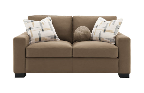 English Elm Darya Brown Suede Loveseat with 3 Pillows — Pocket Coil Seating, Wooden Frame, Stylish Compact Sofa B2726P297788
