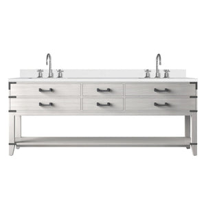 English Elm White Oak Double Bath Vanity With Cultured Marble Top, Chrome Faucet & Ample Storage Solutions B2731P260401-GIGA