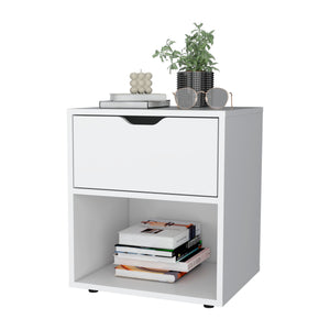 English Elm FM Elliott Nightstand White with Drawer & Open Shelf, Modern Particle Board Design, Durable Storage B128P321064