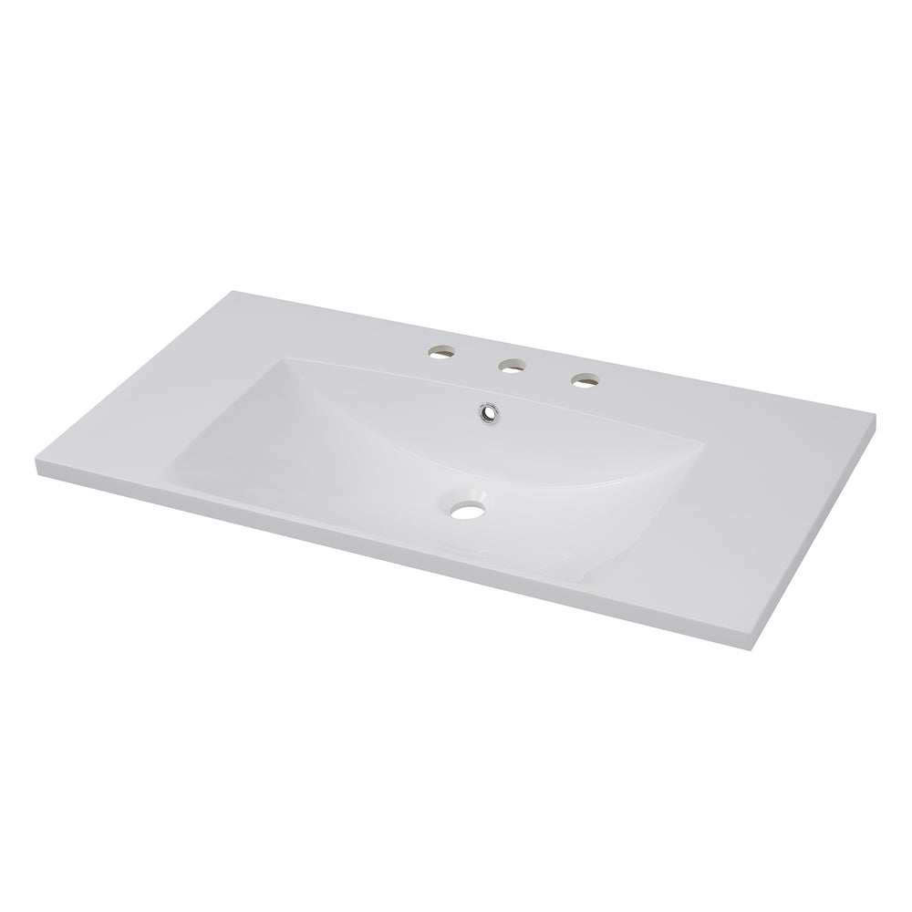 English Elm 36''x18'' Resin Bathroom Sink Top 8" Centerset with Overflow, Drop-In/Undermount Vanity Basin White Durable N710P175752K