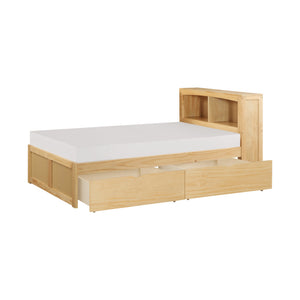English Elm Modern Twin Platform Bed with Bookcase Headboard in Warm Natural Pine Wood Finish B011S02423