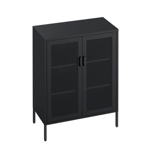 English Elm Amelia Metal Accent Cabinet 32" — Steel Mesh Doors, Adjustable Shelves, Minimalist Legs for Modern Storage Solutions Black B365P397890