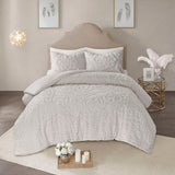 Madison Park Laetitia Shabby Chic 3-Piece Tufted Cotton Chenille Medallion Duvet Cover Set MP12-5983 Grey